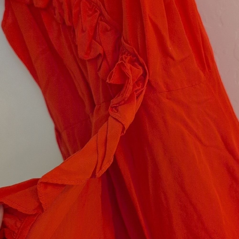 Madewell Ruffle Maxi Faux Wrap Coral Red Pink Orange Asymmetrical Dress - Size 4 - Picture 13 of 13